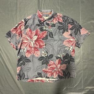 Tommy Bahama Silk Shirt Mens Large Happy Holidays Floral Hawaiian Short Sleeve
